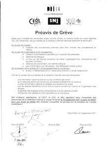 Prévis de grève au web de France Télévisions - septembre 2011