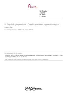 Psychologie générale : Conditionnement, apprentissage et mémoire - compte-rendu ; n°2 ; vol.58, pg 456-472