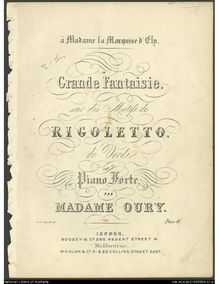 Partition complète, Rigoletto Fantasie, Oury, Anna Caroline