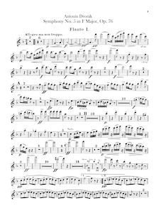 Partition flûte 1, 2, Symphony No.5, Symfonie č.5, F major, Dvořák, Antonín