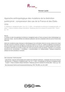 Approche anthropologique des mutations de la distinction public/privé : comparaison des cas de la France et des Etats-Unis - article ; n°3 ; vol.22, pg 1-42