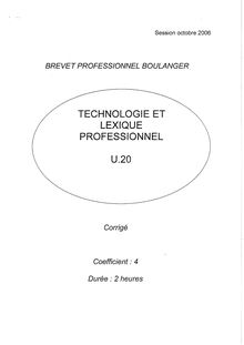 Corrige BP BOULANGER Technologie et lexique professionnel en langue vivante 2006