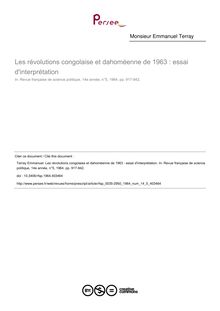 Les révolutions congolaise et dahoméenne de 1963 : essai d interprétation - article ; n°5 ; vol.14, pg 917-942