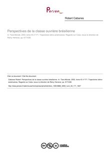 Perspectives de la classe ouvrière brésilienne - article ; n°171 ; vol.43, pg 617-638