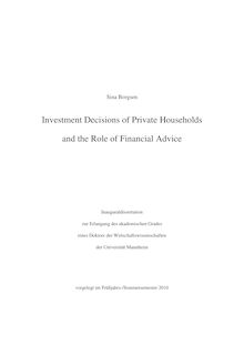 Investment decisions of private households and the role of financial advice [Elektronische Ressource] / Sina Borgsen