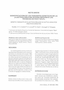 Identificación de las variantes genéticas de la o-lactoglobulina bovina mediante las técnicas de PCR Y RFLPs. (Genetic variants of ji-lactoglobuline in cattle using PCR Y RFLPs analysis)