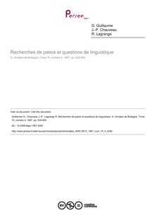 Recherches de patois et questions de linguistique - article ; n°4 ; vol.74, pg 535-565