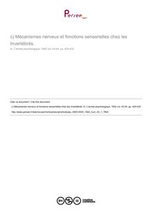 Mécanismes nerveux et fonctions sensorielles chez les Invertébrés. - compte-rendu ; n°1 ; vol.43, pg 424-432