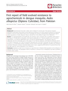 First report of field evolved resistance to agrochemicals in dengue mosquito, Aedes albopictus(Diptera: Culicidae), from Pakistan
