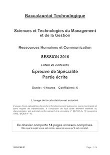 Baccalauréat Ressources Humaines et Communication 2016 - Série STMG
