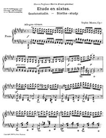 Partition complète, Etude en Sixths, Op.8, Menter, Sophie