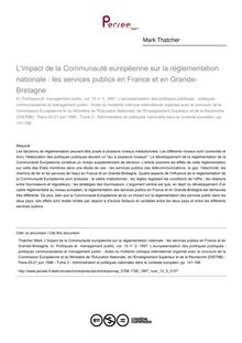 L impact de la Communauté européenne sur la réglementation nationale : les services publics en France et en Grande-Bretagne - article ; n°3 ; vol.15, pg 141-168