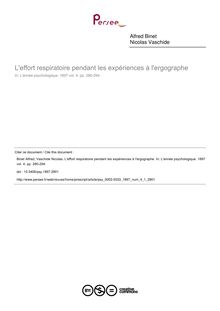 L effort respiratoire pendant les expériences à l ergographe - article ; n°1 ; vol.4, pg 280-294
