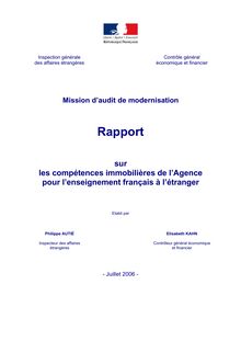 Les compétences immobilières de l Agence pour l enseignement français à l étranger : mission d audit de modernisation