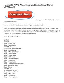 Hyundai R170W-7 Wheel Excavator Service Repair Manual DOWNLOAD
