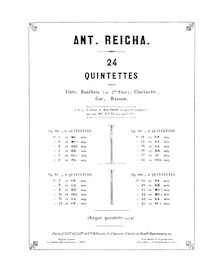 Partition flûte, vent quintette, Reicha, Anton