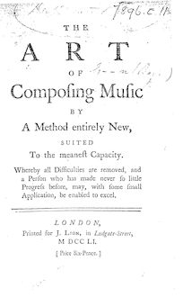 Partition Complete book, pour Art of Composing Music by a Method Entirely New