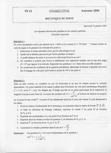 Mécanique du point et optique géométrique 2004 Tronc Commun Université de Technologie de Belfort Montbéliard