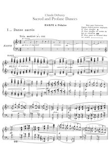 Partition harpe, Danse Sacrée et Danse Profane, Deux Danses pour Harpe (ou Harpe chromatique ou piano) avec accompagnement d orchestre d instruments à cordes