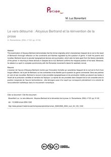Le vers détourné : Aloysius Bertrand et la réinvention de la prose - article ; n°123 ; vol.34, pg 41-52