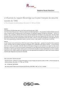 L influence du rapport Beveridge sur le plan français de sécurité sociale de 1945 - article ; n°4 ; vol.45, pg 570-595