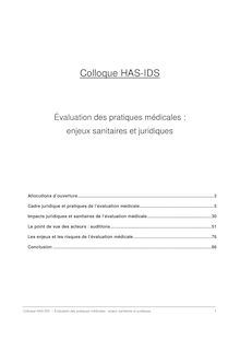 Colloque HAS - IDS les 13 et 14 mars 2008  synthèses et diaporamas disponibles. - Actes du Colloque HAS-IDS