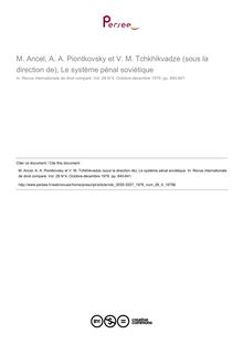 M. Ancel, A. A. Piontkovsky et V. M. Tchkhikvadze (sous la direction de), Le système pénal soviétique - note biblio ; n°4 ; vol.28, pg 840-841