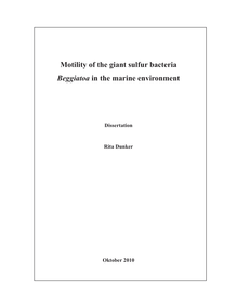 Motility of the giant sulfur bacteria Beggiatoa in the marine environment [Elektronische Ressource] / von Rita Dunker