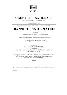 Rapport d information déposé par la Commission de la production et des échanges sur la présence du loup en France