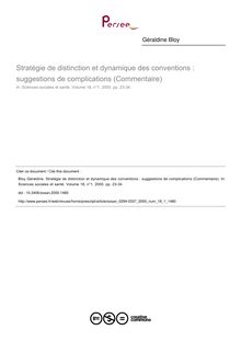 Stratégie de distinction et dynamique des conventions : suggestions de complications (Commentaire) - article ; n°1 ; vol.18, pg 23-34