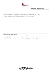 Luc Foisneau, Hobbes et la toute-puissance de Dieu  ; n°1 ; vol.51, pg 306-310