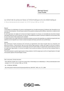 Le droit de la preuve face à l informatique et à la télématique - article ; n°2 ; vol.37, pg 331-352