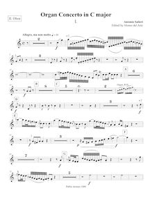 Partition hautbois 2, orgue Concerto en C major, C major, Salieri, Antonio