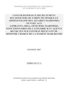Composition Techniques 2007 Externe Officier de Corps Technique et Administratif des Affaires Maritimes