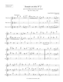 Partition complète, 6 Trio sonates, Sonates en trio pour trois flûtes traversières sans basse par Joseph Bodin de Boismortier