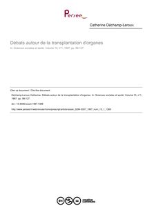 Débats autour de la transplantation d organes - article ; n°1 ; vol.15, pg 99-127
