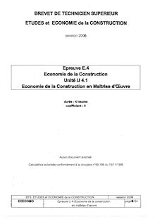 Economie de la construction en maîtrise d oeuvre 2006 BTS Étude et économie de la construction