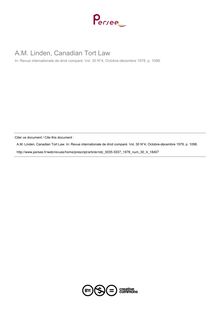 A.M. Linden, Canadian Tort Law - note biblio ; n°4 ; vol.30, pg 1098-1098