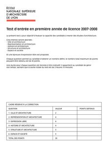 Test d entrée (première année licence) 2007 Ecole nationale supérieure d Architecture de Lyon