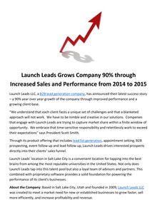 Launch Leads Grows Company 90% through Increased Sales and Performance from 2014 to 2015