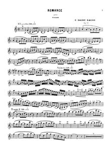 Partition Arrangement pour violon et Piano, Romance, Op.48, Saint-Saëns, Camille