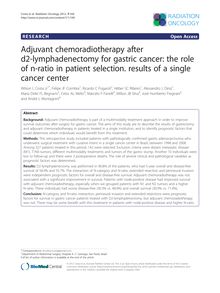 Adjuvant chemoradiotherapy after d2-lymphadenectomy for gastric cancer: the role of n-ratio in patient selection. results of a single cancer center
