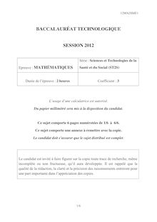 Sujet du bac serie ST2S 2012: Mathématiques-métropole
