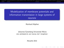 introduction membrane potential as a jump diffusion process Poisson spike trains information transmission in large systems of neurons statistical inference model verification references