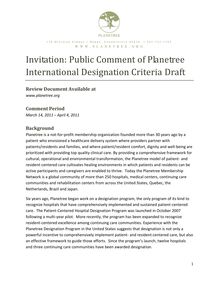 Planetree Designation Criteria Public Comment Invitation