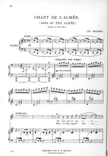 Partition complète, Chant de l almée, A minor, Delibes, Léo par Léo Delibes