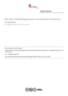 Des choix méthodologiques pour une linguistique de discours comparative - article ; n°105 ; vol.26, pg 28-41