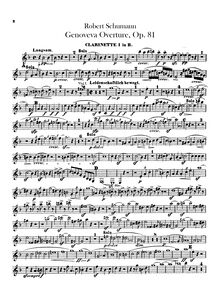Partition clarinette 1, 2 (en B♭), Genoveva, Op.81, Schumann, Robert
