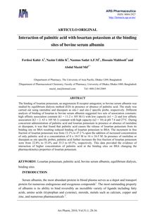 Interaction of palmitic acid with losartan potassium at the binding sites of bovine serum albumin.