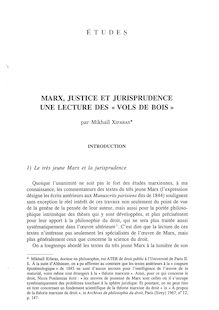 MARX, JUSTICE ET JURISPRUDENCE UNE LECTURE DES «VOLS DE BOIS»